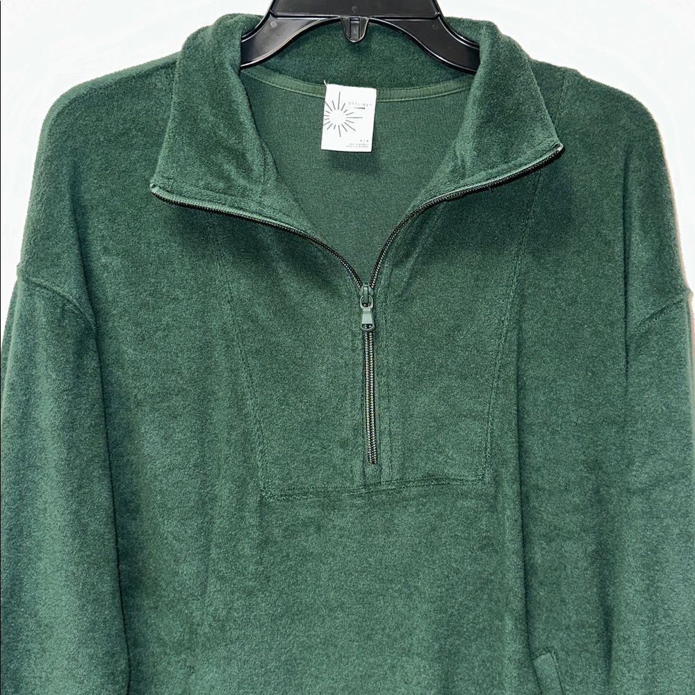 OFFLINE S Hunter Winter Greene Terrycloth Cotton Quarter Zip Pullover w/Pockets - Picture 9 of 16